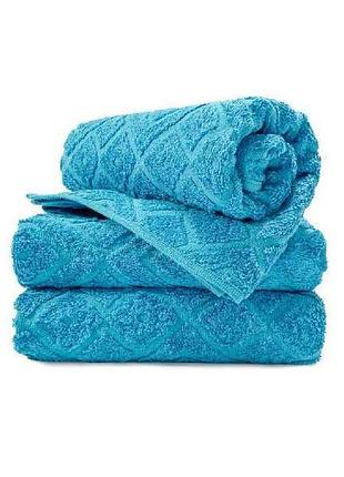 Рушник махровий жак 70х140 бірюзовий blue atoll тм туркменистан