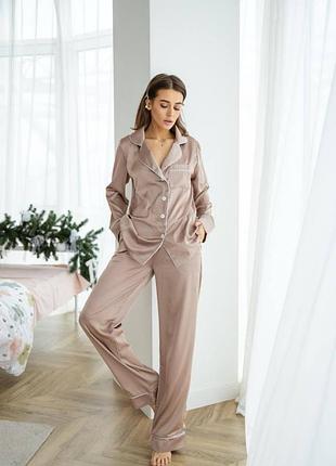 Жіноча піжама шовк армані jesika сорочка і штани бежевий
