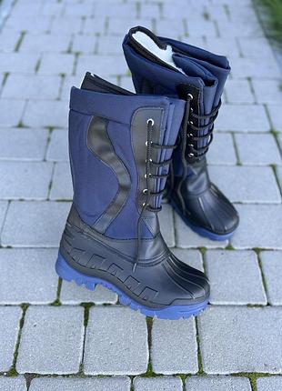 Чоловічі зимові високі чоботи оскар, колір чорний/синій на шнурівці