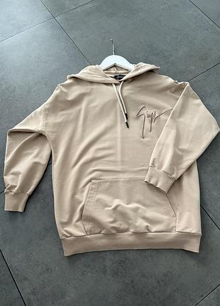 Худі жіноче бежеве оверсайз з капюшоном та кишенею спереду