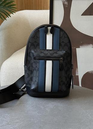 Сумка coach west pack in signature canvas with varsity stripe