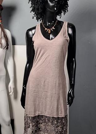 Платье майка с кружевом розово-серое s