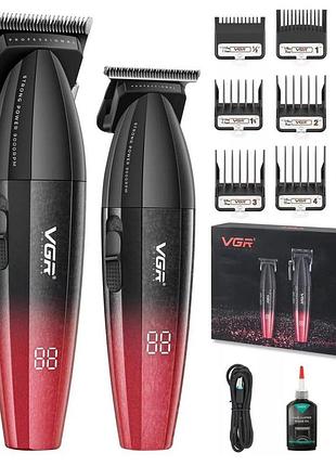 Профессиональный набор для стрижки волос vgr v-640 аккумуляторный barber combo premium. цвет: красный