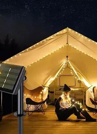 Гирлянда нить на солнечной батарее 1000 led 100 м черный провод желтый