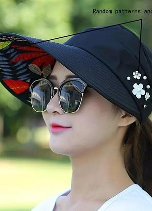 Женская складная широкополая шляпа от солнца с защитой от ультрафиолета и солнцезащитным козырьком черный