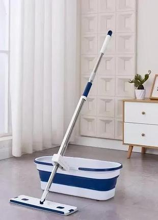 Швабра с отжимом и складным ведром для уборки,набор для уборки со шваброй-отжимом и складным ведром