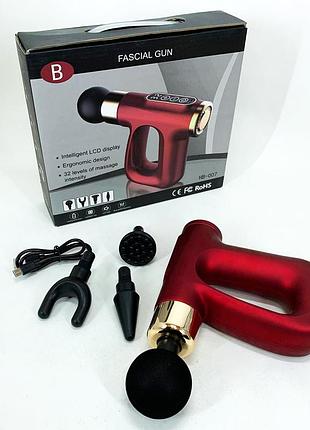 Ударний перкусійний масажер для тіла та м'язів масажний пістолет em hb-007 акумуляторний червоний