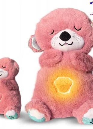 Детская мягкая интерактивная игрушка "выдра" дышащая, ночник музыкальный для сна с подсветкой, розовый