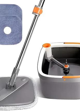 Комплект швабра с ведром для мытья полов mop with bucket k10, с отжимом / складная швабра