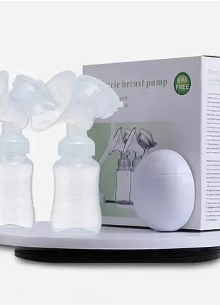 Электрический двойной массажный молокоотсос kinder goods в комплекте с 2 бутылочками для молока + соска, usb