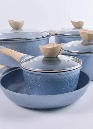 Набір каструль bn-339, 9 предметів, ковшик 1,4 л; 2,4 л; 4л; 6,3 л; сковорода 24см