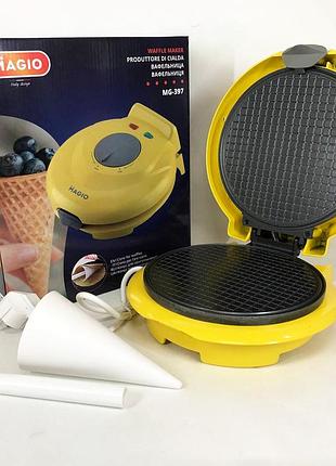 Вафельница круглая magio mg-397 1 секция 750 вт, электровафельница для тонких вафель, электрическая