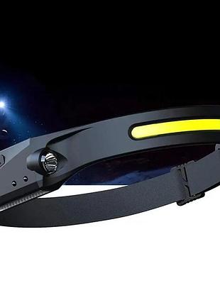 Легкий налобний ліхтар led+cob з датчиком руху та червоним світлом (чорний)