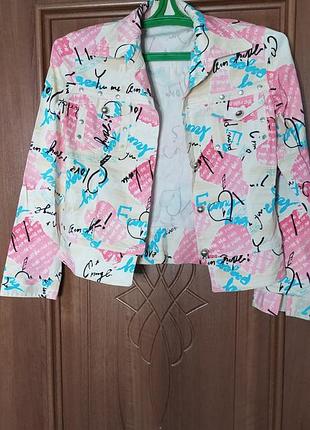 Джинсова кольорова кофта, піджак на дівчинку