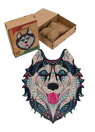 Фігурний дерев'яний пазл a3 "сніжний хаскі" puza3-03112, 123 деталі