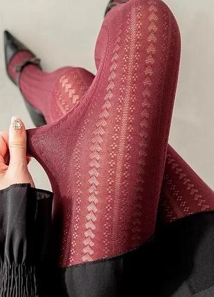 Колготки жіночі червоні в сіточку з візерунком