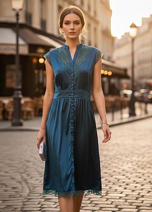 Натуральний шовк плаття міді мереживо