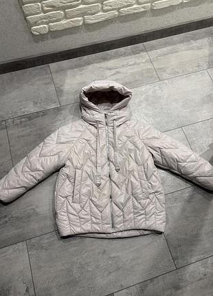 Куртка дитяча демісезонна світло-сіра з капюшоном , 146 р