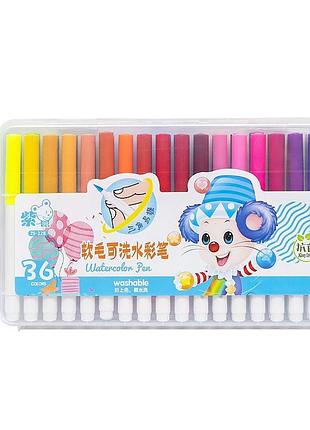 Фломастер - пензлик "water color pen" 36 кольорів 228-36 у пластиковому боксі синій