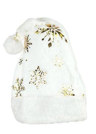 Новогодняя шапка святого николая 6241-22(gold-2) белый, золотые снежинки