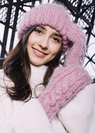 Пов'язка мохер мітенки тепла пов'язка чалма на голову рукавиці мохерові9 фото