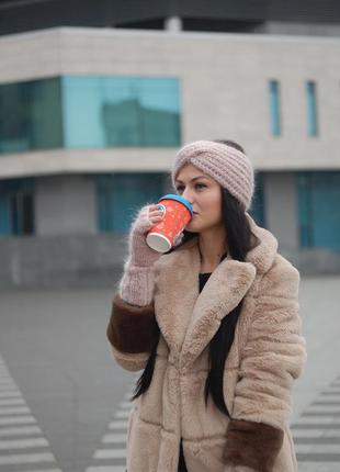 Пов'язка мохер мітенки тепла пов'язка чалма на голову рукавиці мохерові10 фото