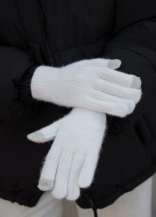Жіночі теплі зимові сенсорні рукавички without morgan вовна біла універсальний