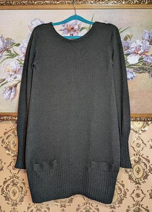 Свитер кашемировый удлиненный оливковый зеленый с карманами кашемир туника джемпер