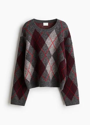 Hm сірий жаккардовий оверсайз светр