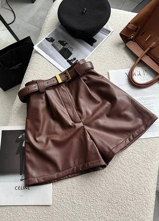 Шорти жіночі еко шкіра на велюрі / шорти чорні та шоколадні / шорти жіночі еко шкіра