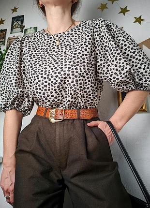 Блуза хлопок порно белая цветочек мелкий объемные рукава фонарики буфы  свободная s m бавовна сорочка