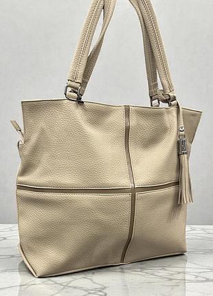 Женская вместимая бежевая сумка