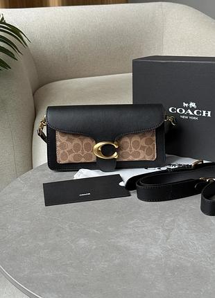 Сумка coach tabby black/beige shoulder bag in signature canvas