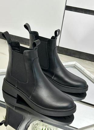 Жіночі шкіряні черевики челсі чорні натуральна шкіра замша осінь зима на замовлення 36-43р