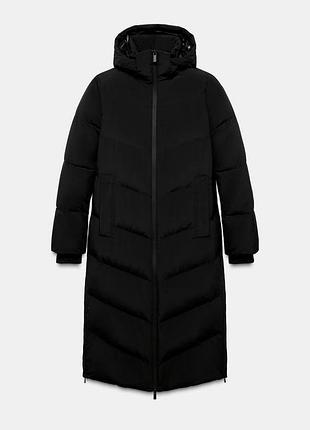 Длинный пуховик с капюшоном, водоотталкивающий и ветрозащитный zara