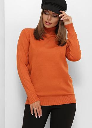 Гольф женский базовый с воротником с отворотом, однотонный, терракотовый