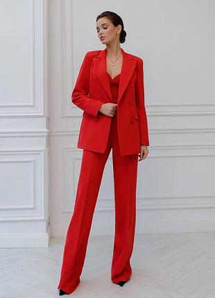 10 кольорів! жіночий класичний брючний костюм трійка, прямий довгий жакет, приталений піджак, брюки, штани, топ, вечірній, базовий, діловий