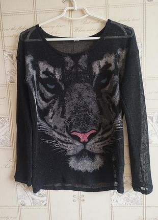 H&m швеция невесомый лонгслив, блуза сетка принт лев тигр