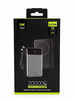 Повербанк (power bank) kingpower wpg-207 магнитный (magsafe) 20000 мач, быстрая зарядка 22,5 вт, беспроводная 15 вт, черный