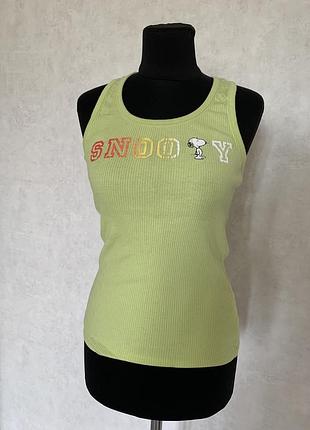 H&m майка в рубчик боксерка snoopy лайм кольору