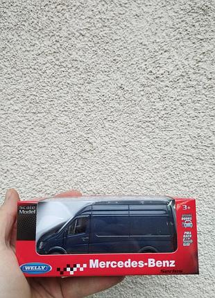 Модель mercedes-bens spinter panel van welly 1:34 синяя – металлическая коллекционная машинка с открывающимися дверями