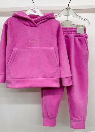 Костюм дитячий спортивний теплий, худі з кишень кенгуру та з капюшоном, штани, рожевий