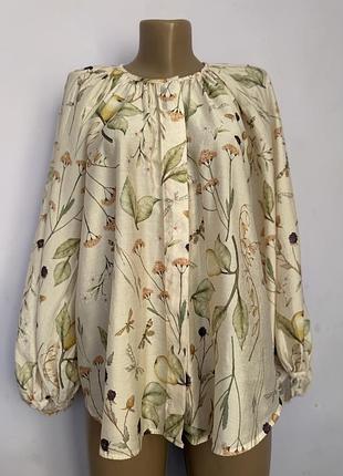 Неймовірна натуральна сорочка в принт, оверсайз, гербарій h&m