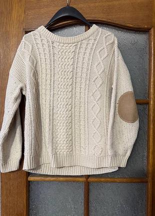 Модний светр теплий вʼязка латки на рукавах