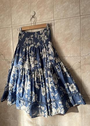Фантастична вінтажна спідниця міді з оборками на талії з боковими кишенями на ґудзиках в стилі ретро вінтаж vintage stories st.michael бавовна вельвет