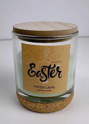 Ароматическая свеча в стеклянной банке с деревянной крышкой, аромат fresh lawn (9 × 11 см)