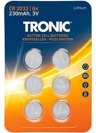Батарейки літієві tronic cr2032 3v, 230 mah, 6 шт (блістер)