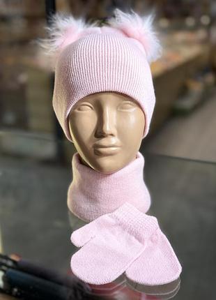 Дитячий зимовий комплект: шапка + баф + рукавиці