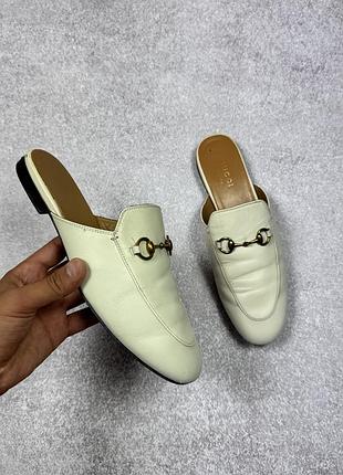 Оригінальні вінтажні жіночі мюлі gucci princeton beige leather vintage mules size 40