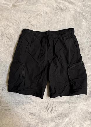 Чорні шорти карго на резинці, легка тканина, кишені на блискавках